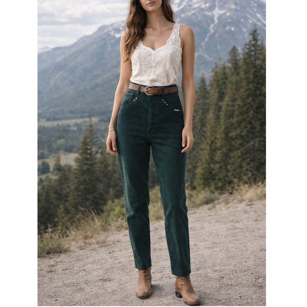 Vintage Rough Rider Sz 15/16 Green‎ 100% Cotton High Waisted Mom Western Jeans